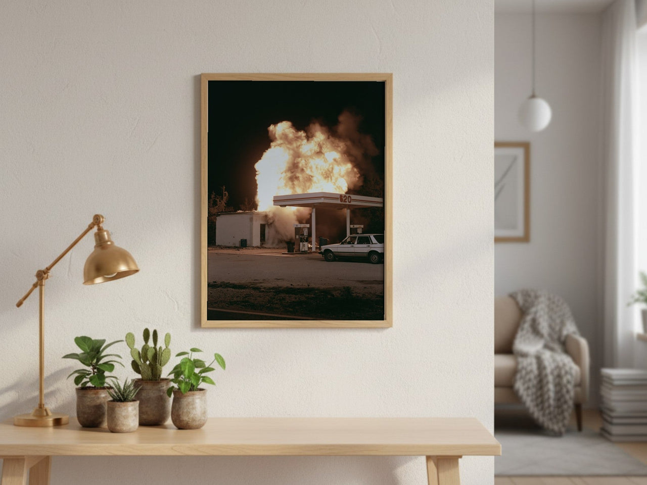 620 framed art above a console table
