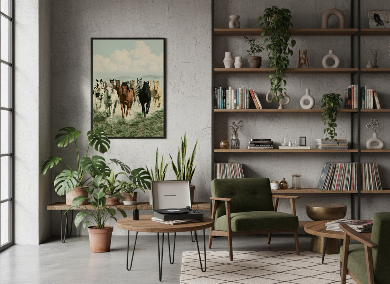Running Wild framed art in a modern living room