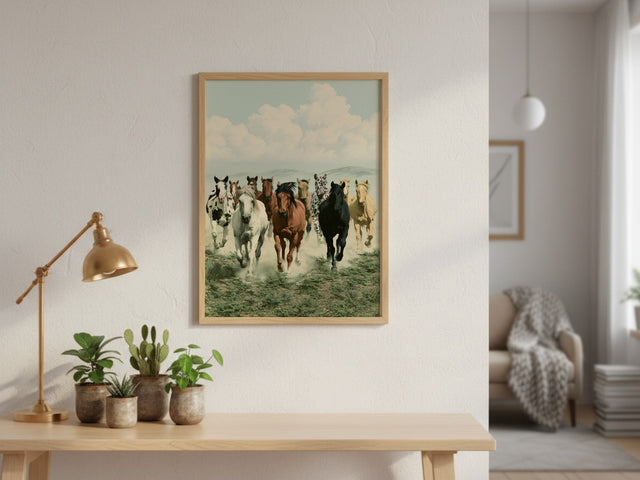 Running Wild framed art above a console table