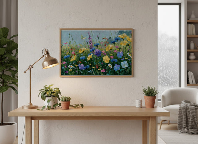 Wildflower Meadow framed wall art above a console table