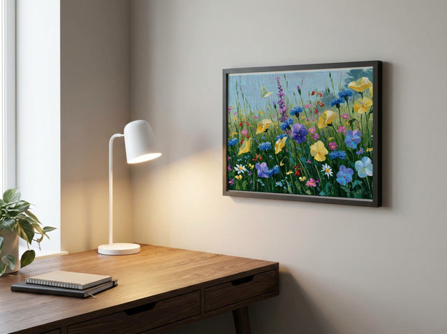 Wildflower Meadow framed wall art above a desk