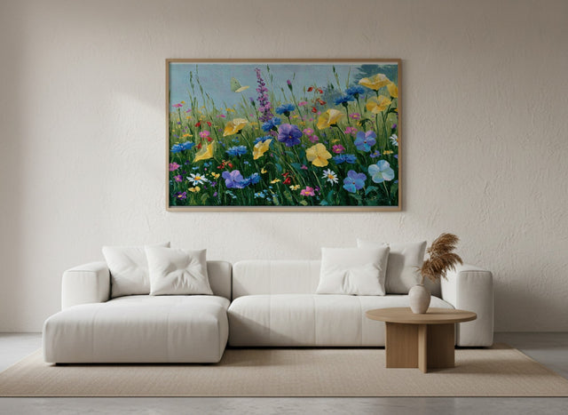 Wildflower Meadow framed wall art in a bright living room