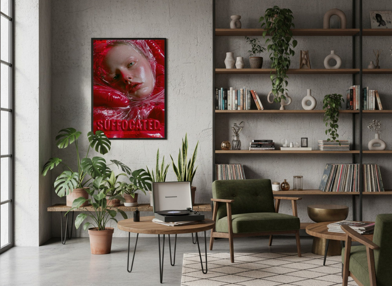 Wrapped framed art in a modern living room